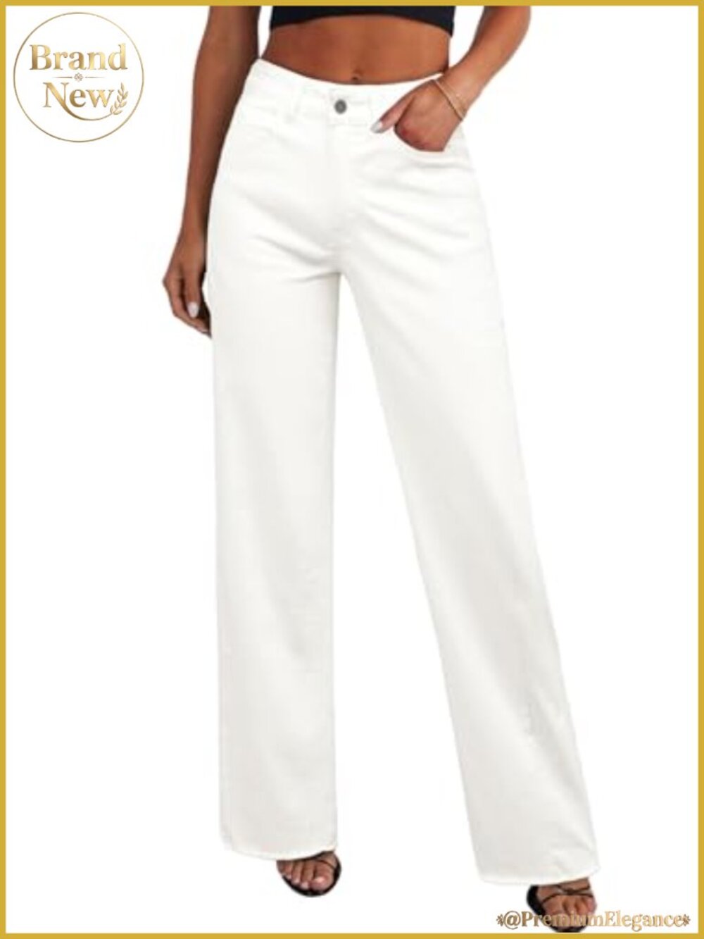 Wide Leg Raw Hem Denim Jeans Women High Waist Stretch